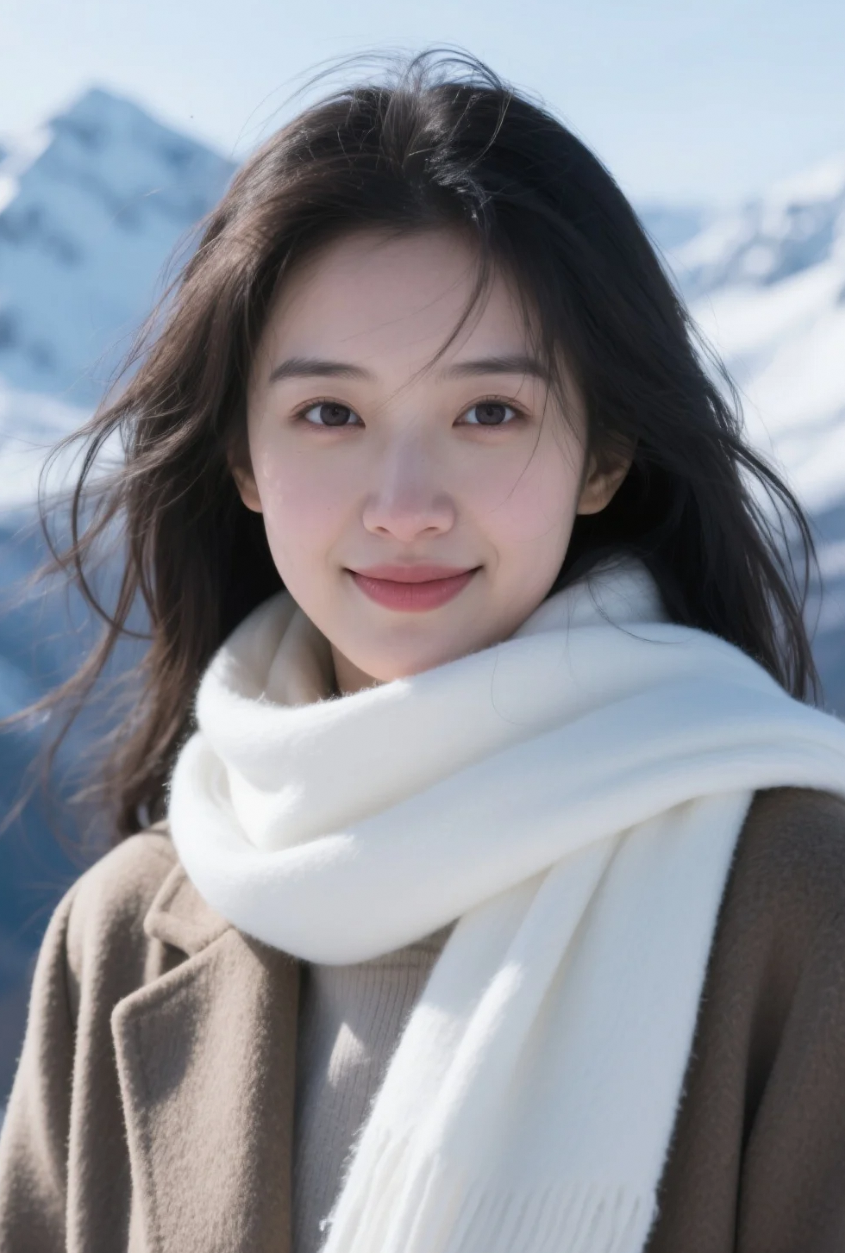 她在雪山之巅留下最自然的美丽瞬间