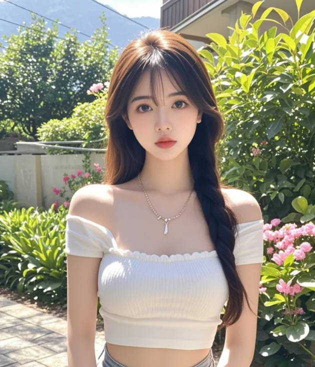 她在花园里仰望天空，眼里有星辰闪烁