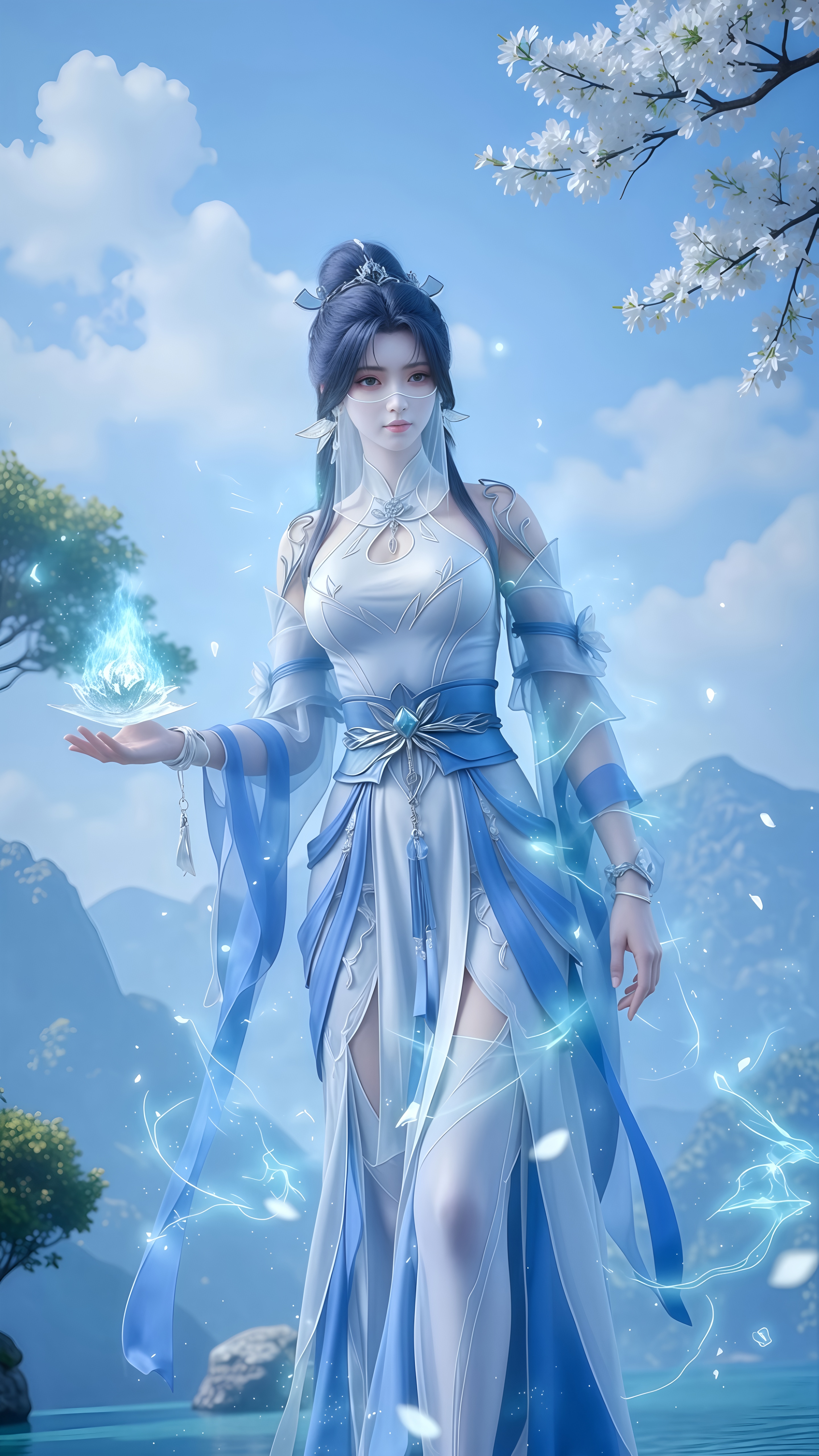 国漫《武动乾坤》绫清竹手机壁纸：风吹三千，凝脂花貌！