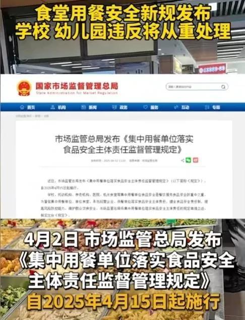4月15日起，全国学校食堂新规正式实施，今后校长将无法再甩锅！
来源:子衿青青