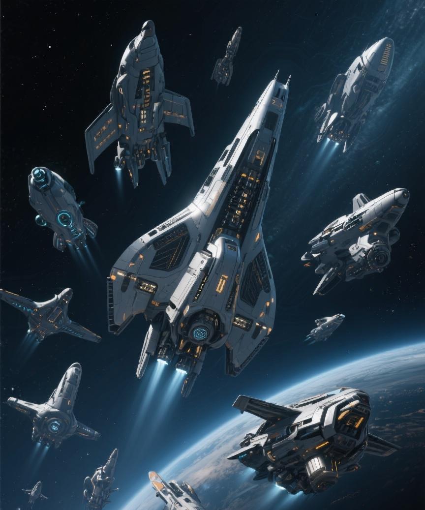#AI妙生图#浩瀚宇宙里，星际飞机穿梭云间，这是科技的奇迹也是探索未知的勇气闪耀
