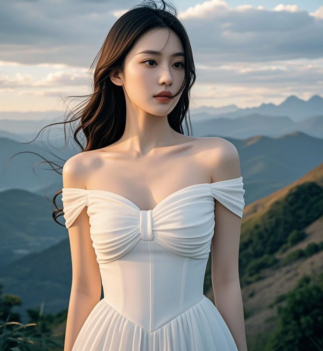 伊人独步山巅寻景入画来