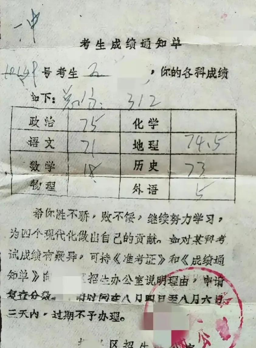 79年恢复高考成绩，在那个年代多少学子，荒废了多少年的学业，重新高考，考了这个成