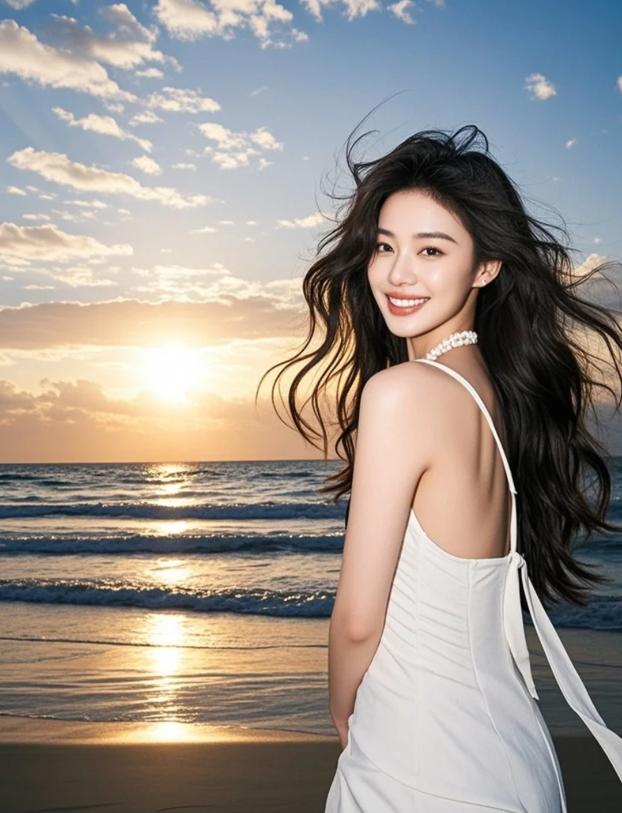 白裙在风中翻飞，像一封寄往海天的无字情书