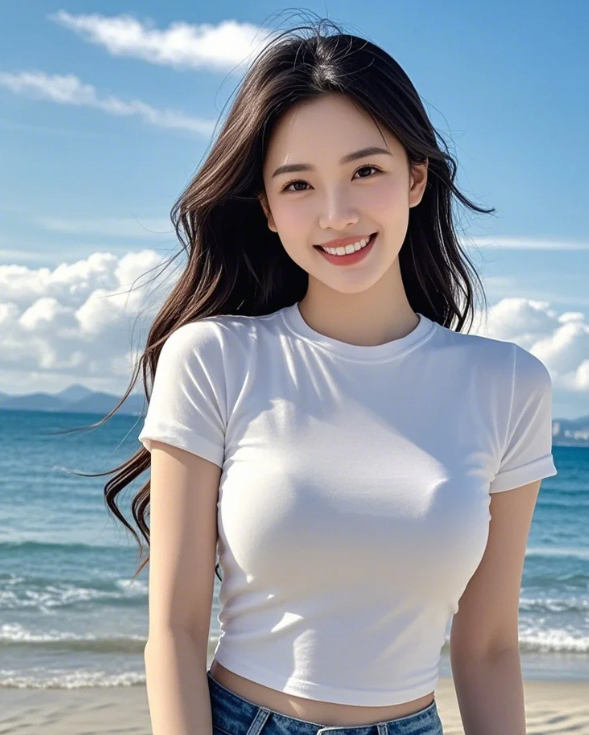 海风在耳畔低语时，她正与浪花跳一支蓝调圆舞