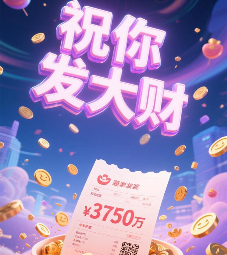 祝你发大财，彩票中3750万[福][福]
祝你发大财，彩票中3750万[福][福