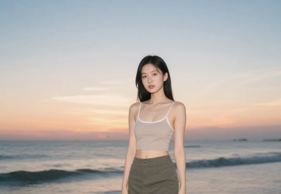 海边的日落，因为有她变得更加浪漫