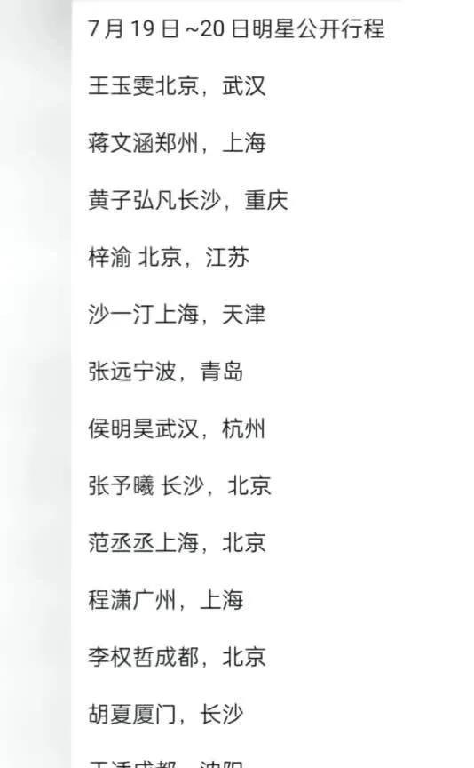 速看！7.19-7.20明星行程大曝光
追星党速进！王玉雯跑北京、武汉，蒋文涵现
