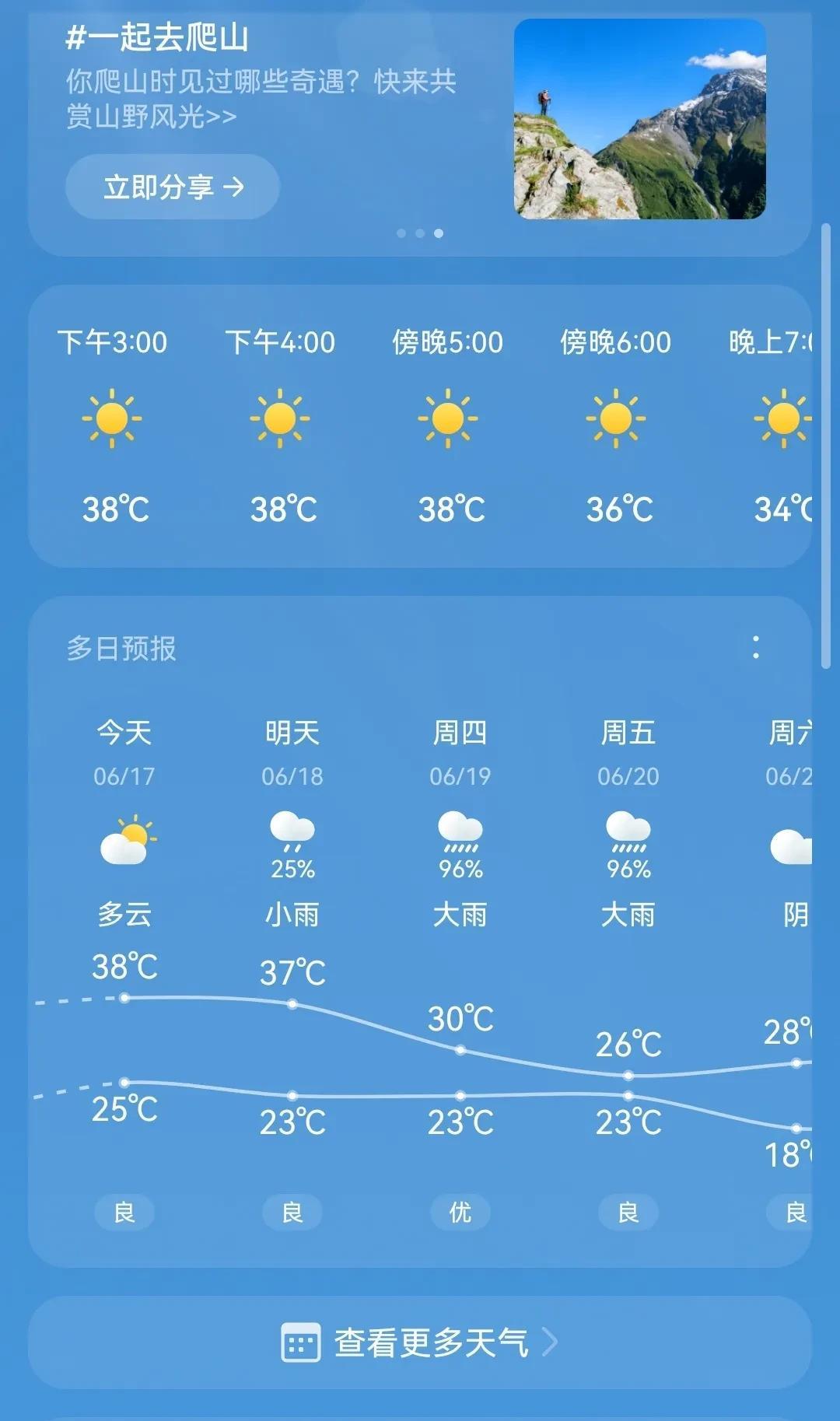高温天气，户外作业者怎么过？
今天的气温是38度，因为有事要办，而且不能拖延，即