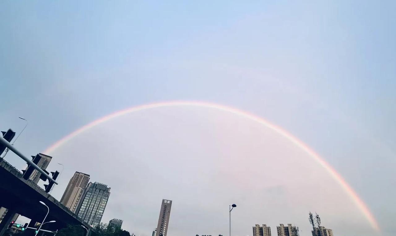 难得一见，合肥天空的完整彩虹
合肥的天空盛着半弯虚幻的虹，与长江西路高架桥遥遥相