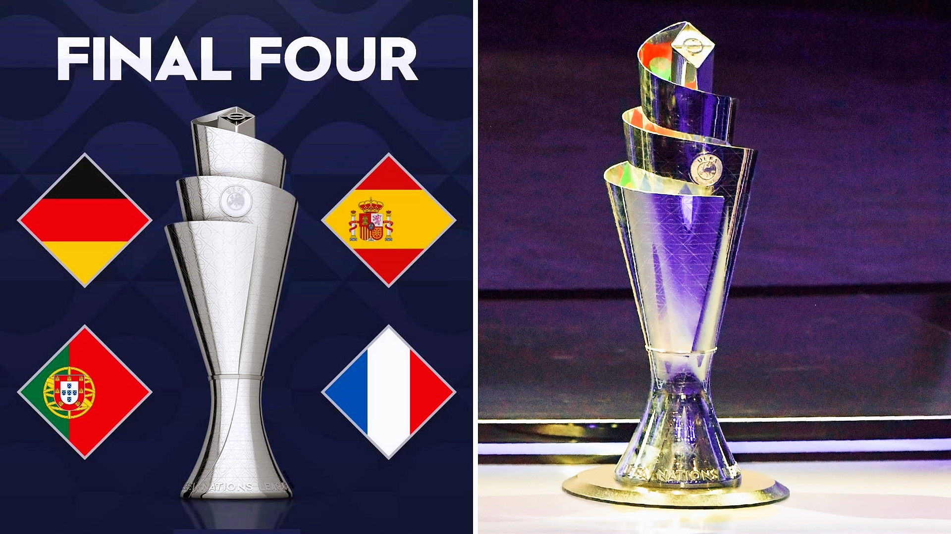 欧国联半决赛对阵出炉：德国vs葡萄牙，西班牙vs法国。
欧国联半决赛将于6月4日