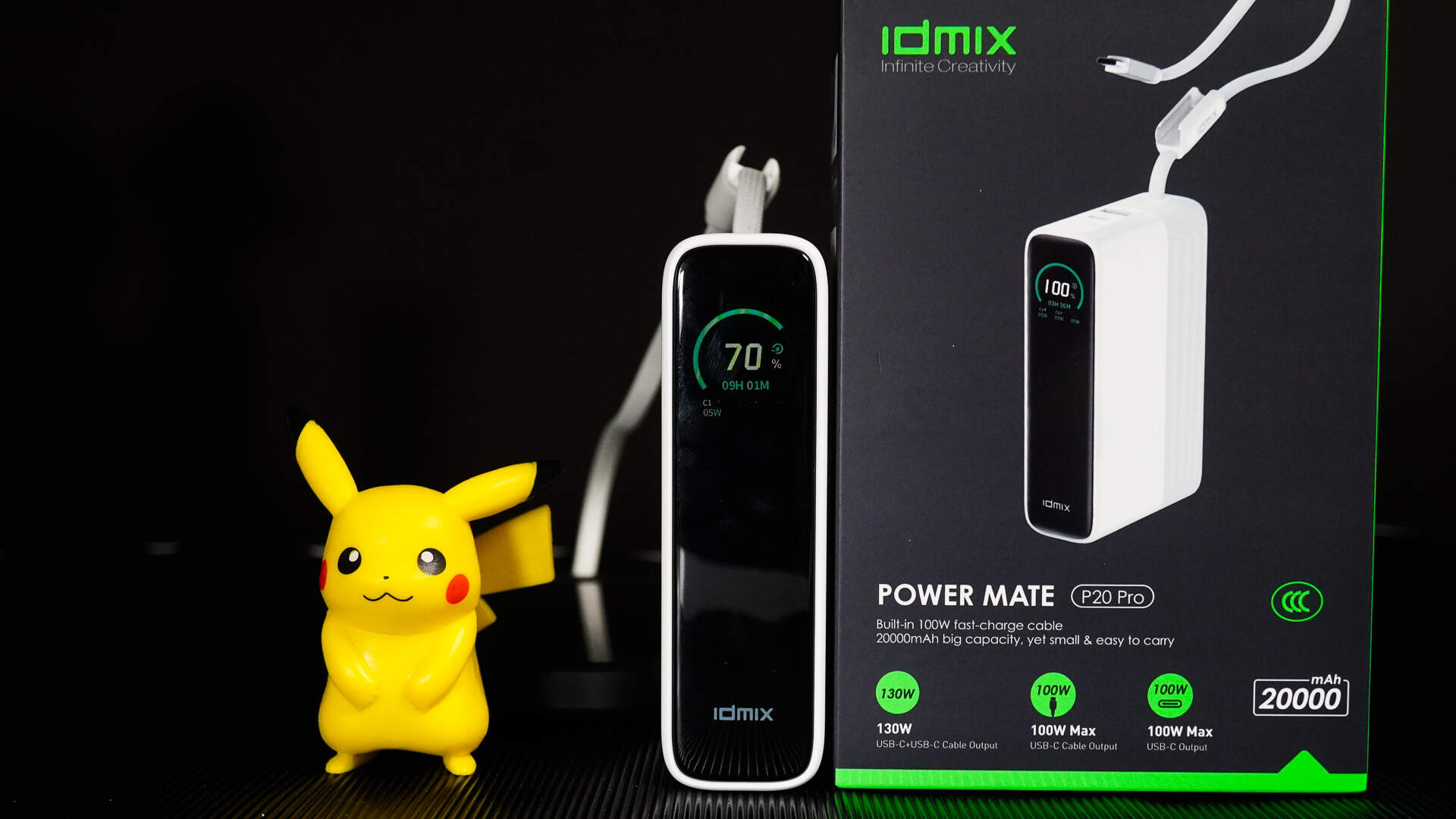 130W，三口同充，AI屏显 - IDMIX P20 Pro移动电源