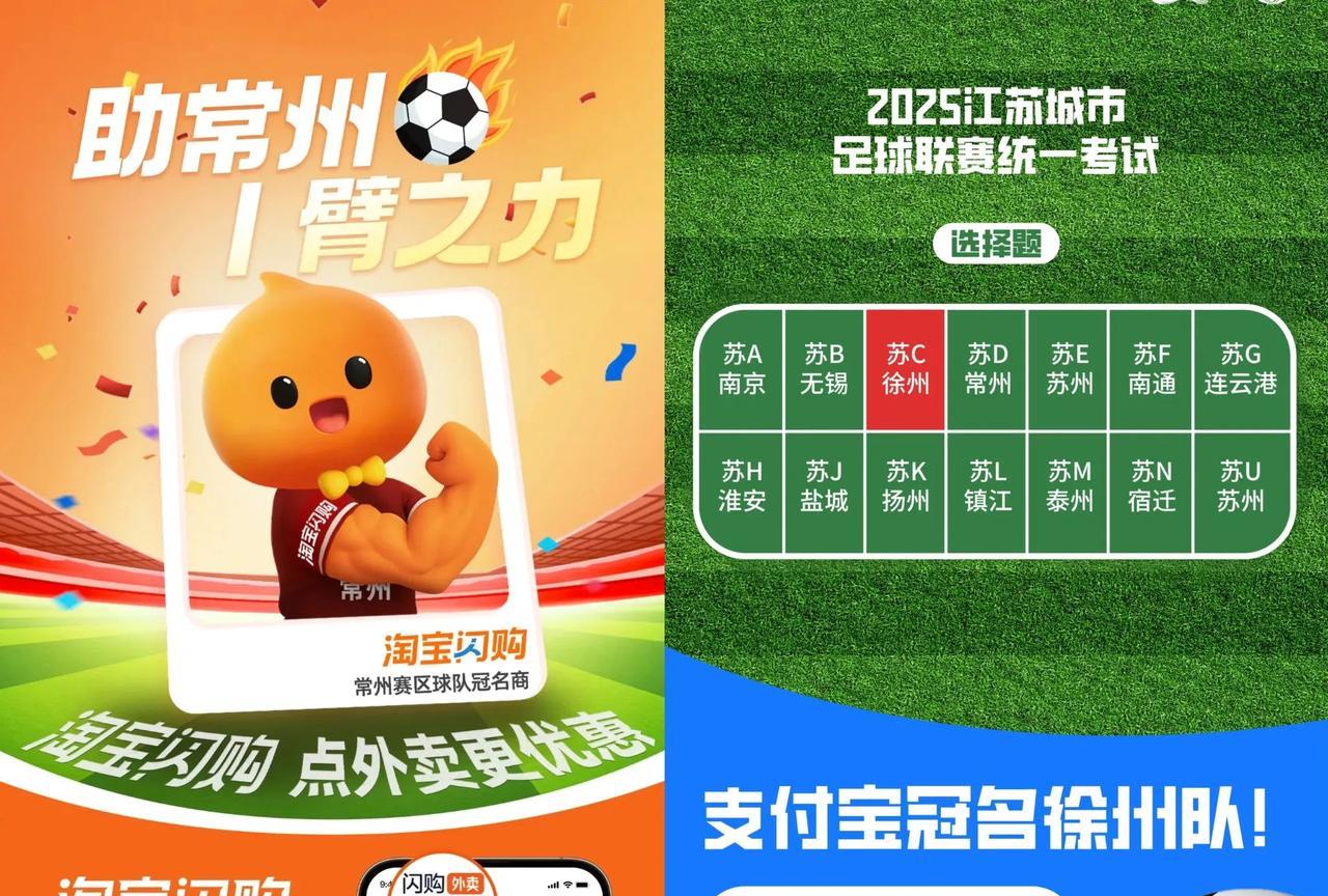 糟糕！淘宝冠名常州队：1臂之力
支付宝冠名徐州队：选苏 c 
花呗自己问网友：我
