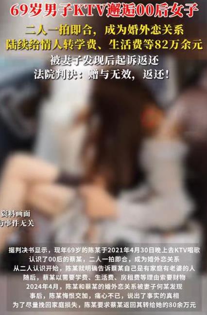 新疆，一69岁大爷KTV唱歌，结识00后女子，两人发生关系并保持情人关系，期间，
