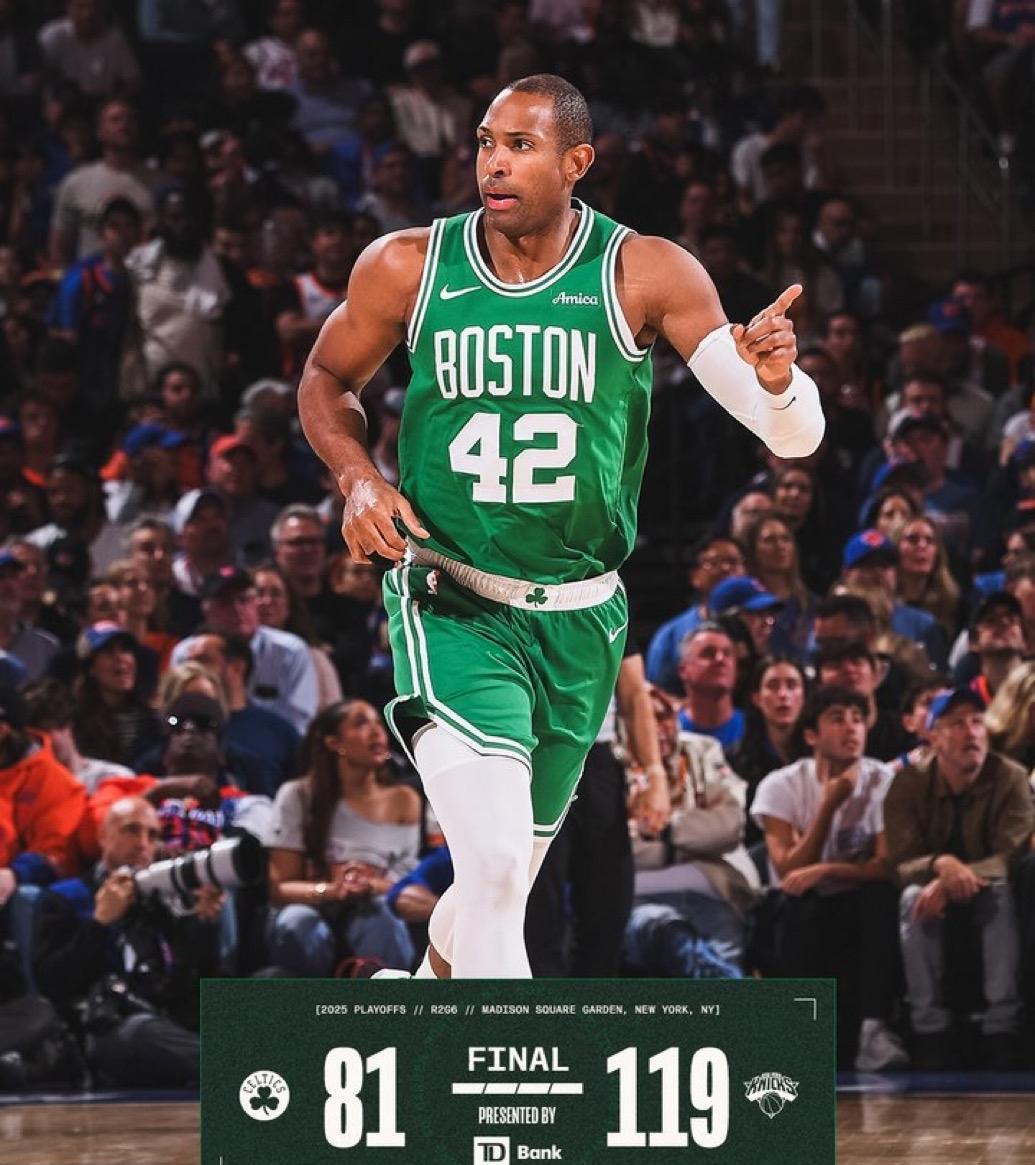 5月17日NBA季后赛东部半决赛第六轮战报（1场）：
凯尔特人81-119尼克斯