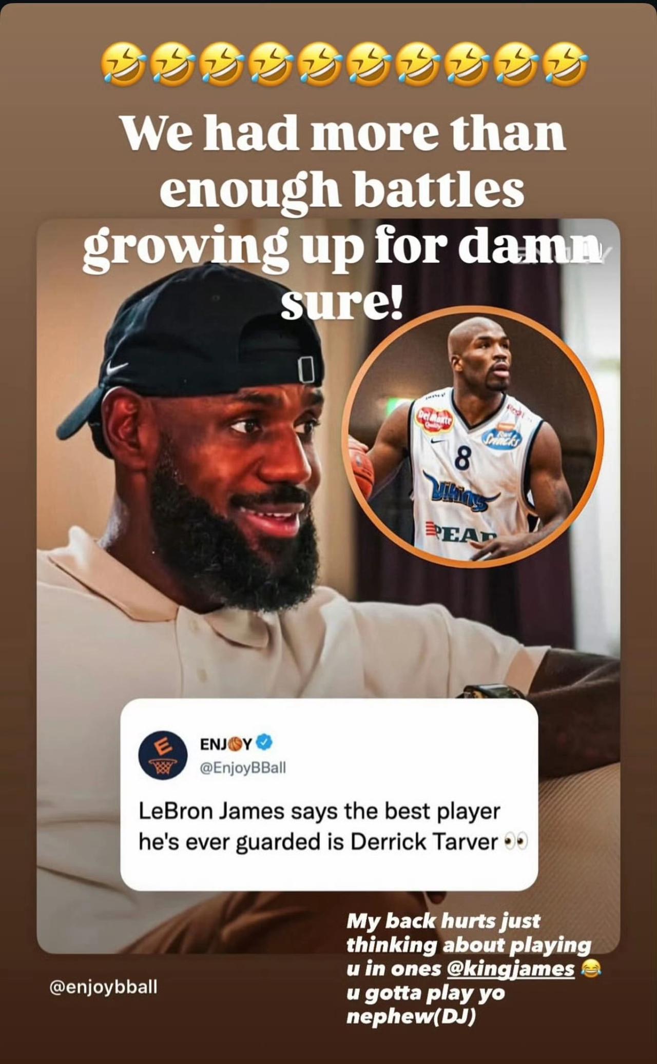 美媒EasyBball发文：詹姆斯称自己对位过的最强球员是德里克·塔弗。
詹姆斯