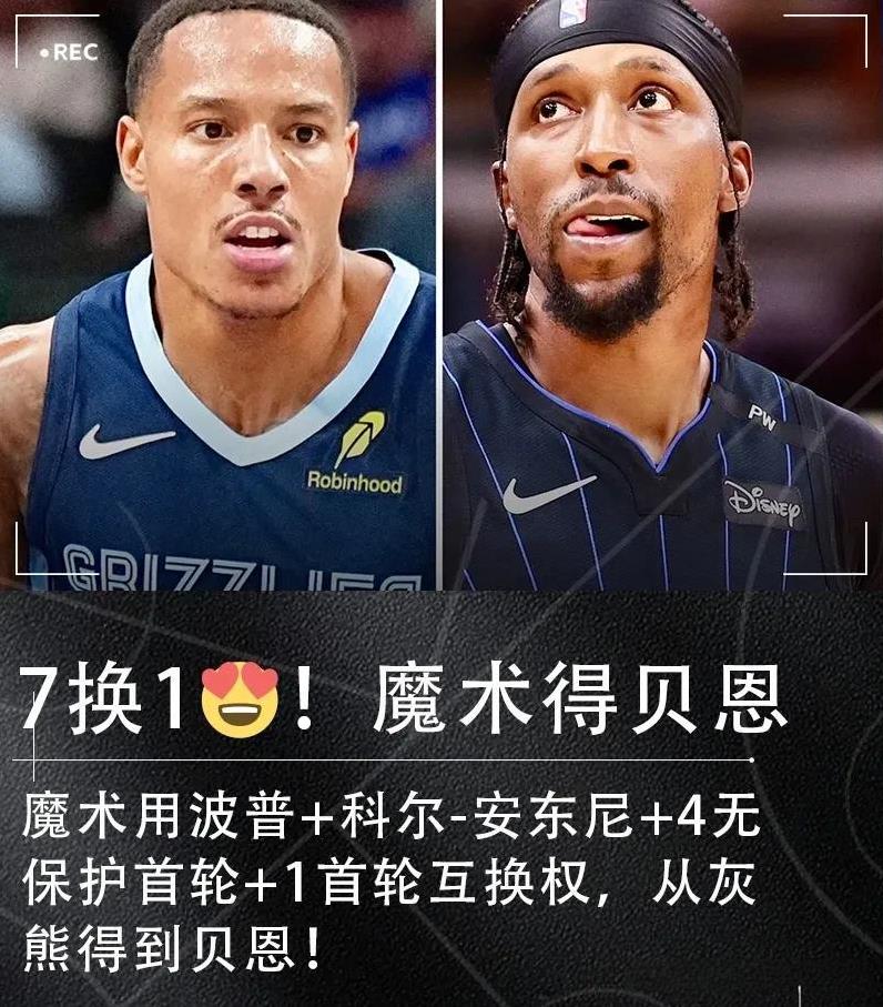 贝恩交易：疯狂夏天的热身启动了
刚刚，灰熊将贝恩交易至魔术，换波普+科尔-安东尼