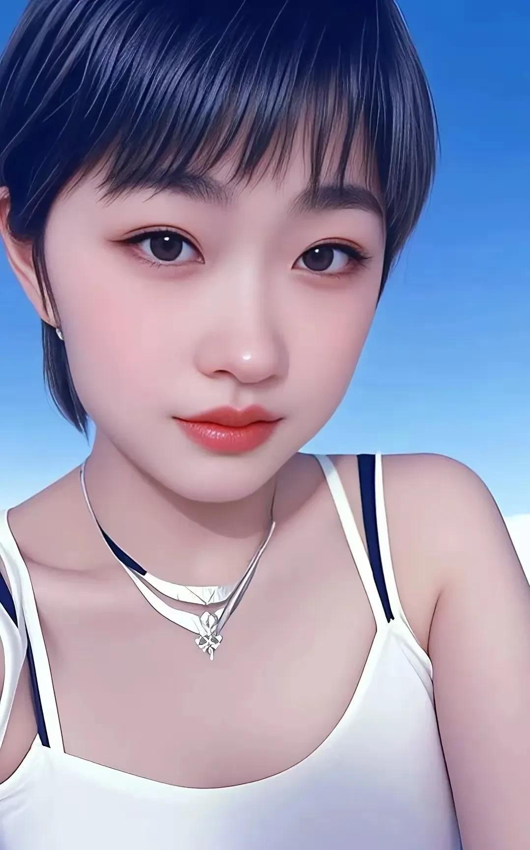 碧玉妆成一树高    万条垂下绿丝绦
清新夏日少女，甜美笑容，蓝天下的小确幸