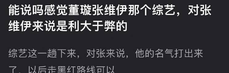 有网友说感觉董璇张维伊的综艺，对张维伊来说是利大于弊的，综艺这一趟下来对张来说，