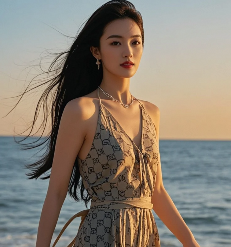 她的长发是海风的信使，传递着自由的讯息