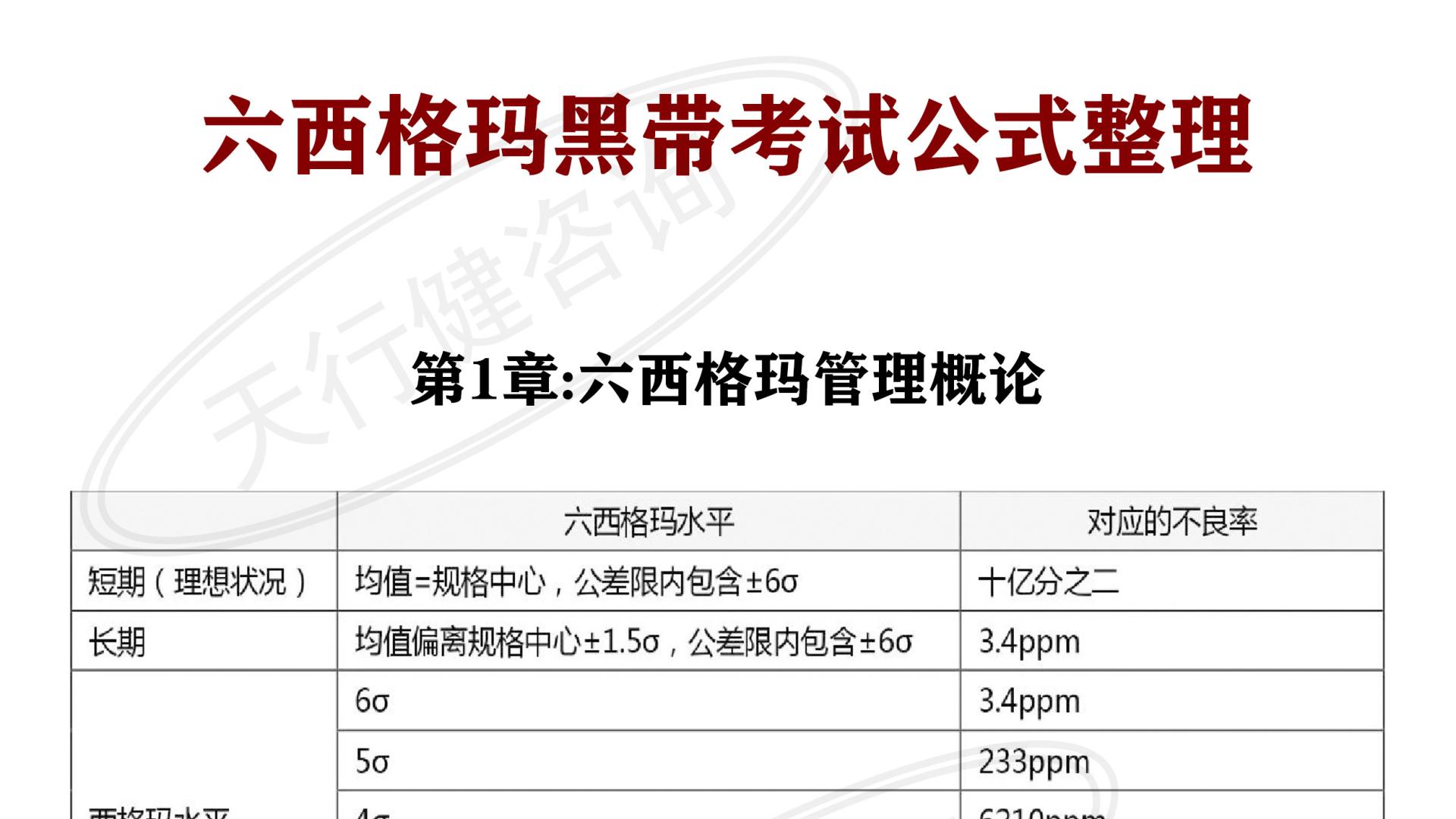 六西格玛黑带考试公式资料整理——过程管理部分核心公式整理