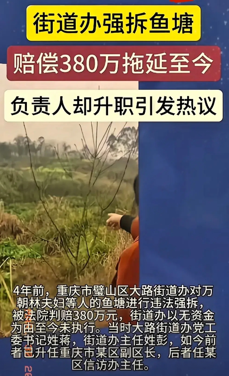 重庆这起街道强拆鱼塘案，简直是无法无天！
 
2021年，万朝林夫妇响应招商引资