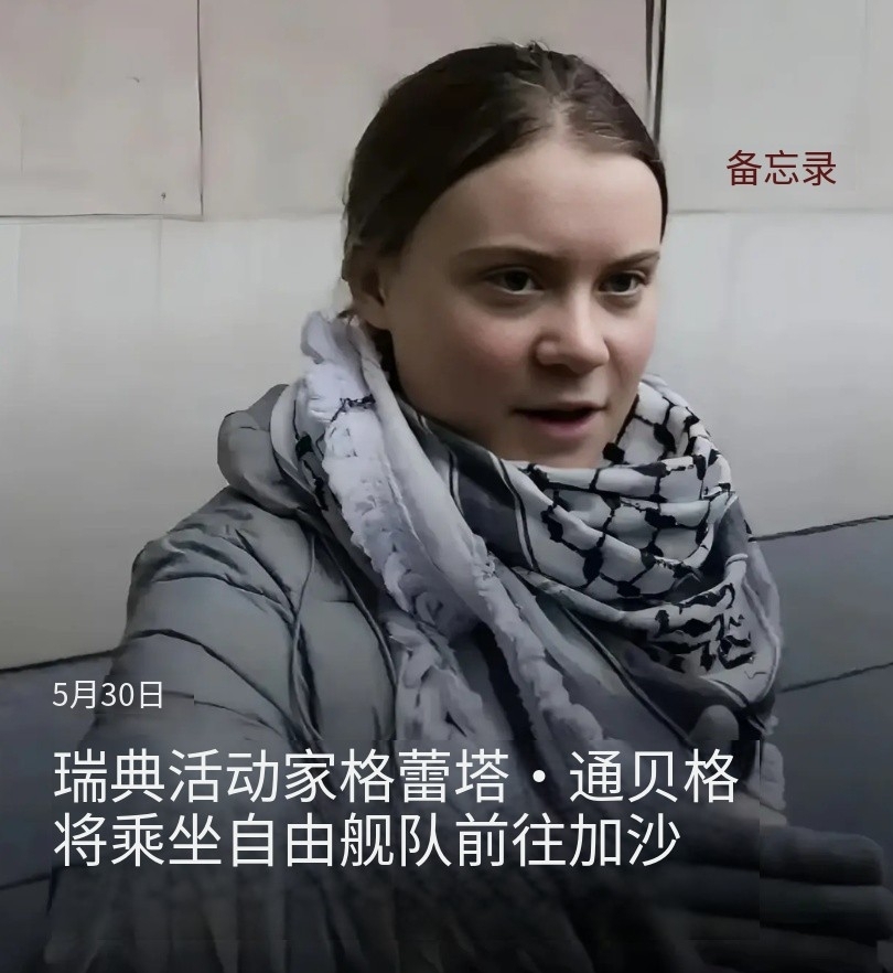 万万没想到瑞典环保少女Greta Thunberg居然要乘船去加沙声援巴勒斯坦，
