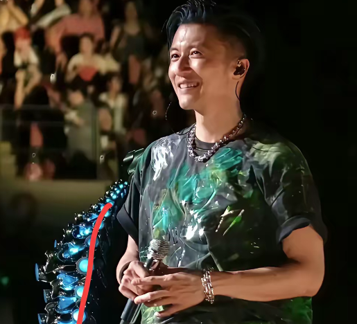谢霆锋杭州演唱会一开场，关于龙骨话筒支架的传言不攻自破。
这个龙骨话筒支架据说价