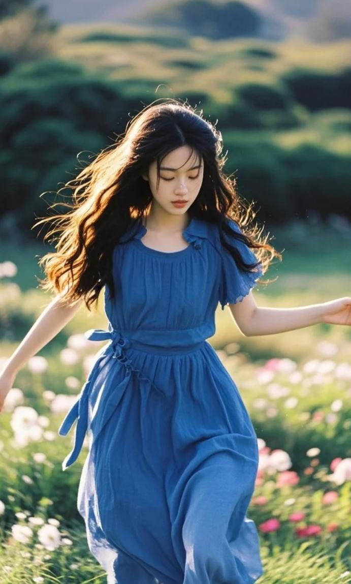 指尖轻触雏菊，阳光为她镀上金边