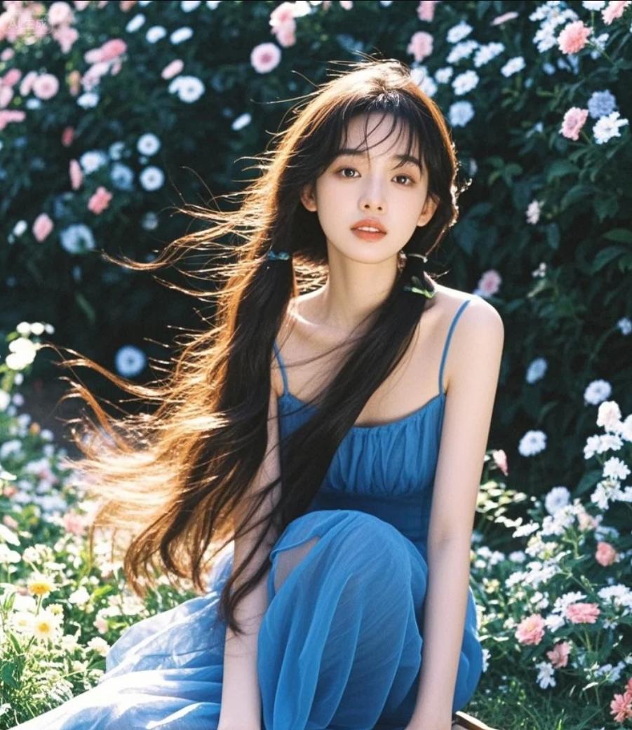 她站在花之祭坛中央，被无数发光的藤蔓温柔缠绕。