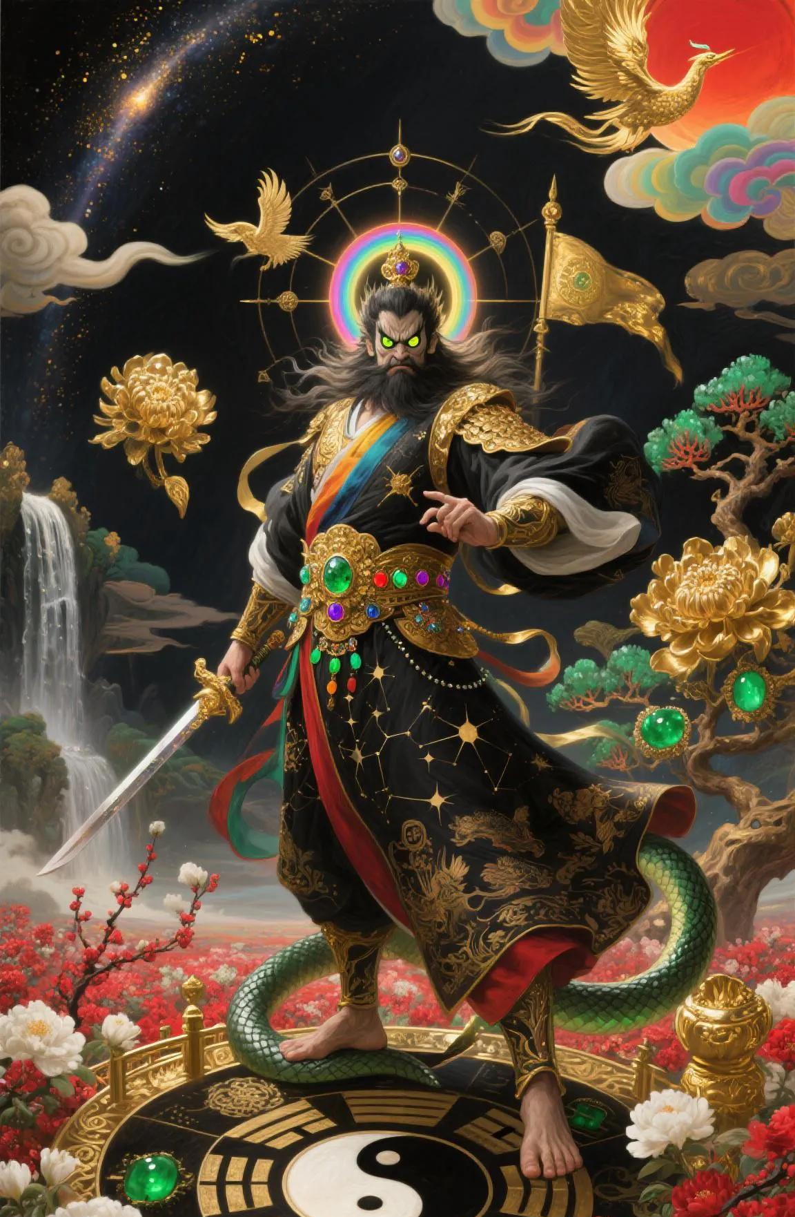 真武大帝镇北方，妖魔鬼怪尽躲藏，  真武大帝赐福来，家家户户乐开怀。  
真武大