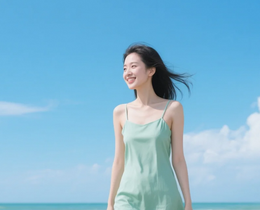 这条连衣裙让我感觉自己像是童话中的公主，而这片海滩就是我的城堡。