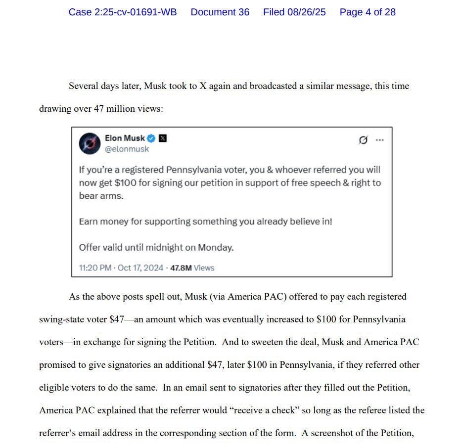马斯克被当初那些签署了他在美国政治行动委员会（America PAC）请愿书的人