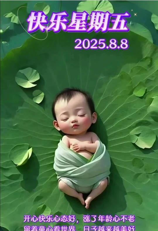 快乐星期五，2025.8.8。
开心快乐心态好，涨了年龄心不老。留着童心看世界，