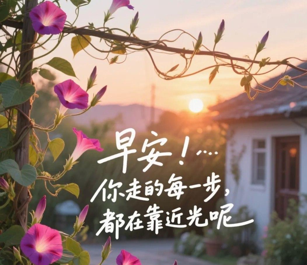 微光渐亮，
步履不停。
曙光悄然靠近，
抚一缕晨风，
拾一缕光。
愿你今日心有晴