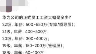 华为正式员工工资一览表