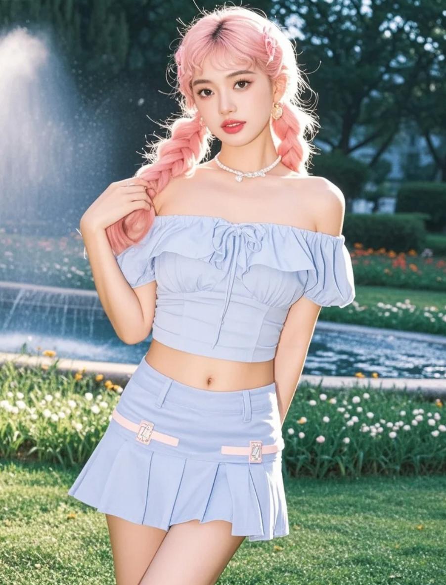 梦境边缘：粉裙少女与无垠草原