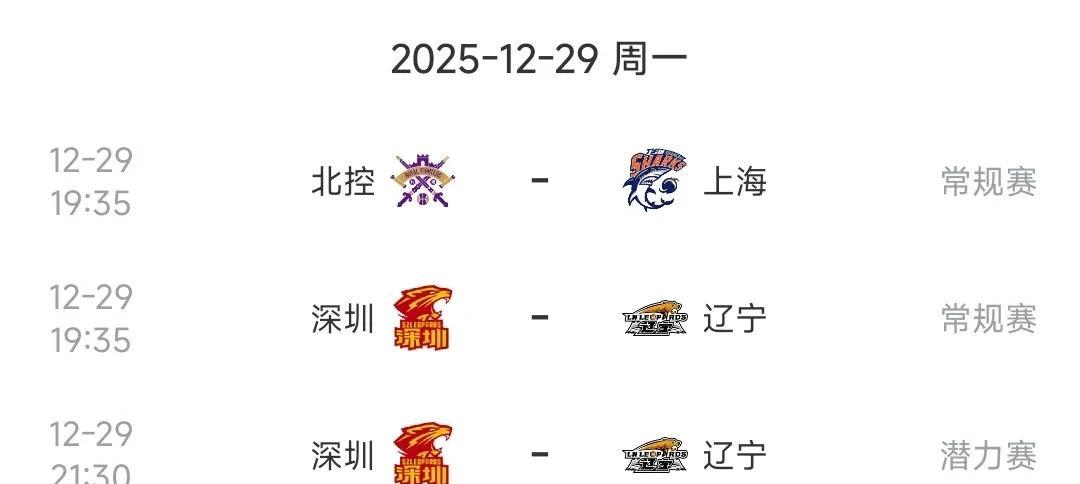 CBA今日赛程安排，共2场比赛！
根据最新赛程安排，今日即12月29日共有2场比