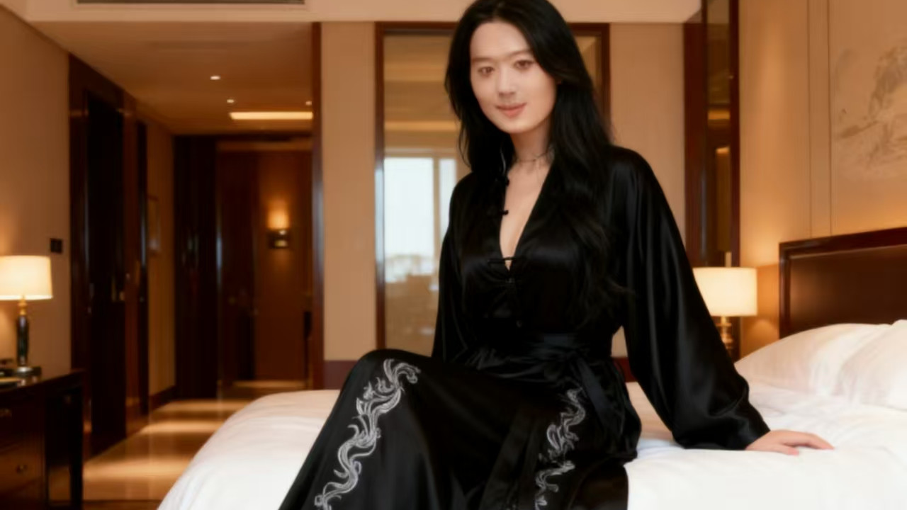 时尚穿搭分享：黑色睡袍妩媚妖娆