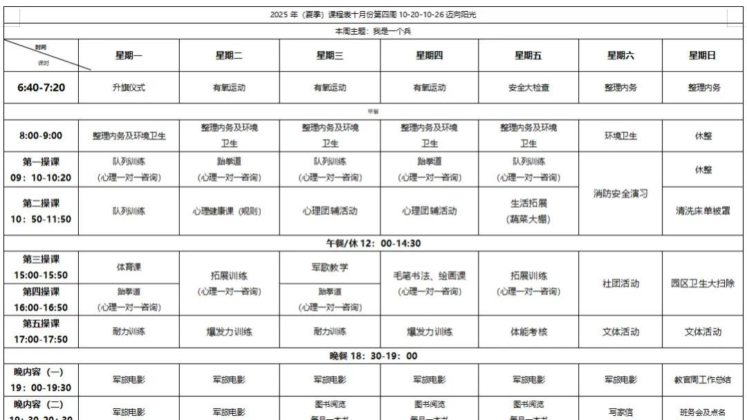 【迈向阳光】2025.10.20-10.26课表