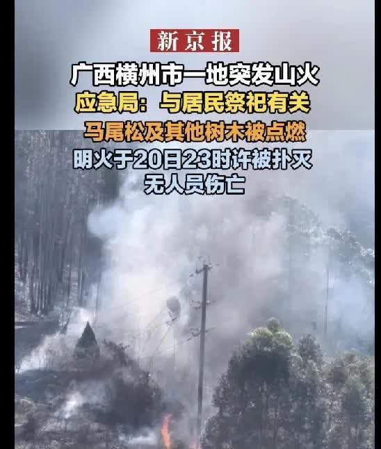 广西横州市横州镇发生山火 初步疑因祭祀引发
 
3月20日下午，广西横州市横