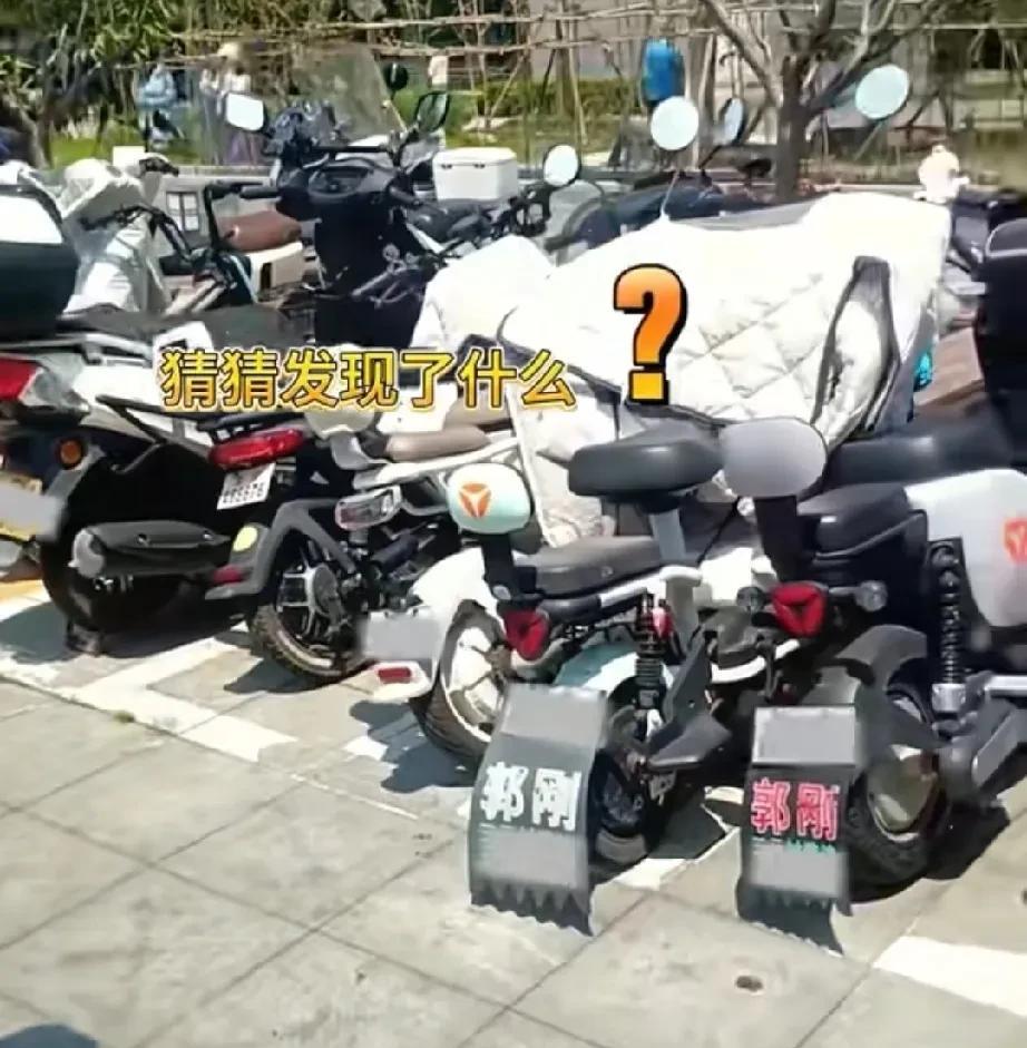 张伯鑫发现了两辆写着郭刚的电动自行车，好奇地挠挠头，猜测是不是电动车缺了德了。他