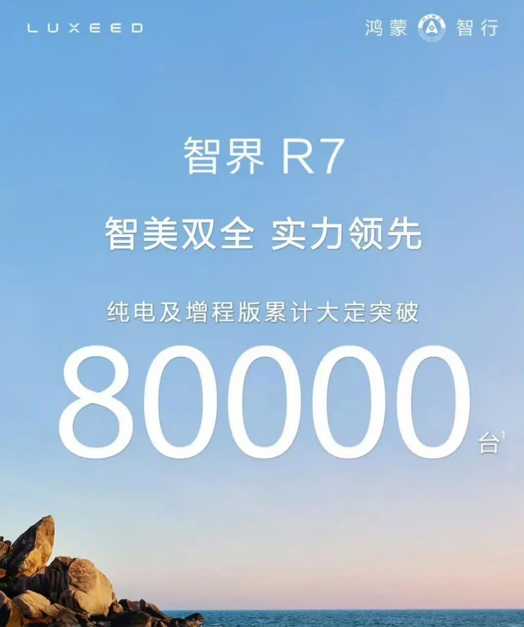 爆款预警！智界R7销量狂飙
最新战报：智界R7大定订单冲破8万台❗️
内部消