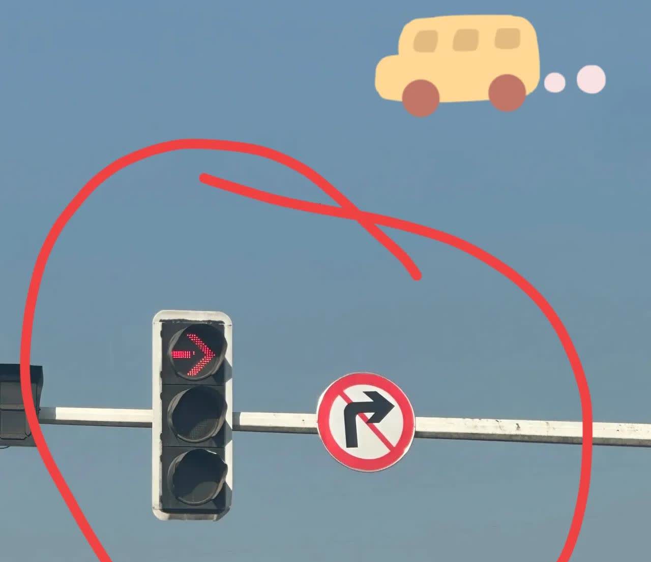 右转车道道，也有右转灯，给个禁止右转牌子。不明白为什么？这是什么意思？
今天开