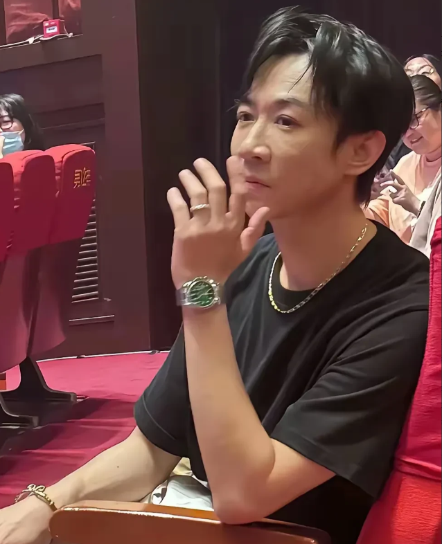 金镯子，金链子，金戒指，还有名表都戴齐了！暴发户的感觉来了。

可是他再怎么戴也