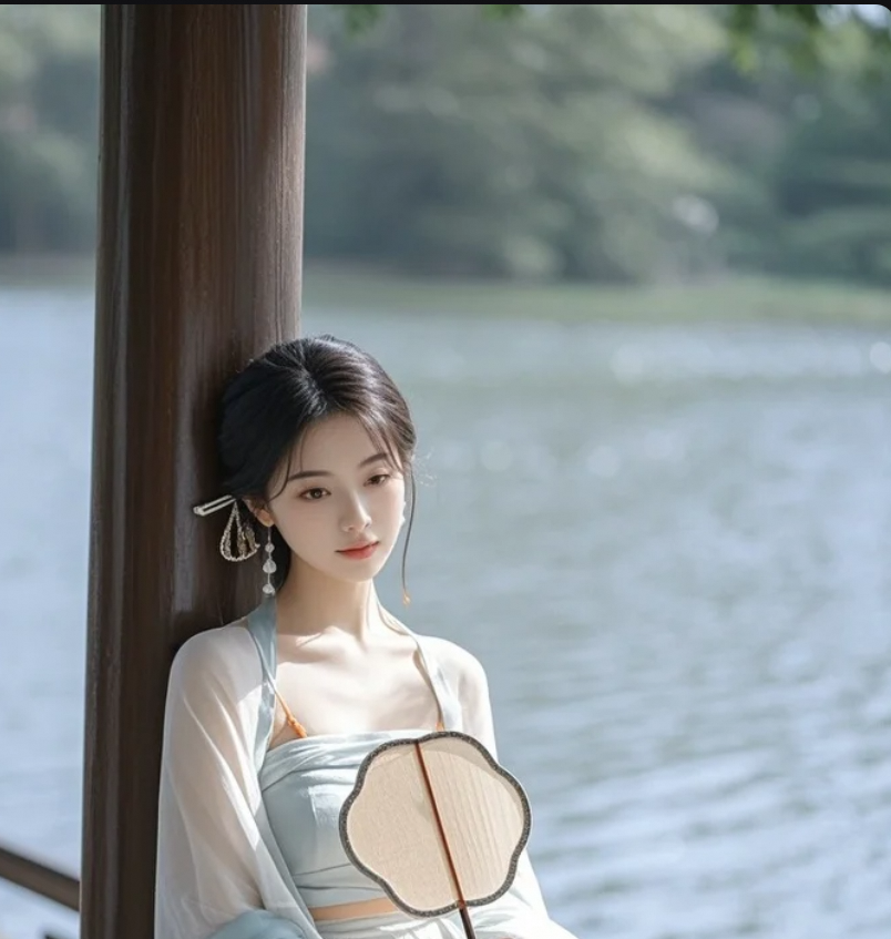 她轻轻一扇，仿佛连蝉鸣都为她停歇