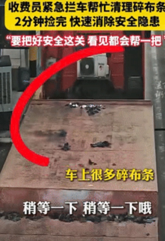 “为人民服务具象化了！”浙江平阳，一大车师傅路过收费站，不料收费员看到车厢上的碎