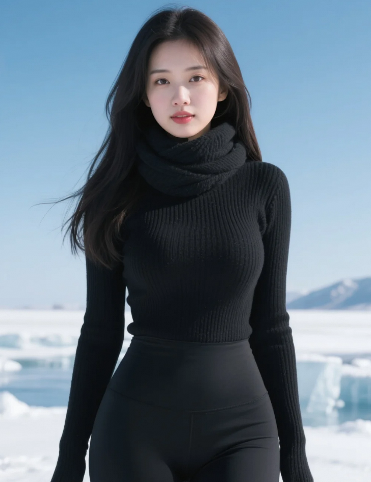 围巾缠绕三圈暖，发间雪粒似星钻