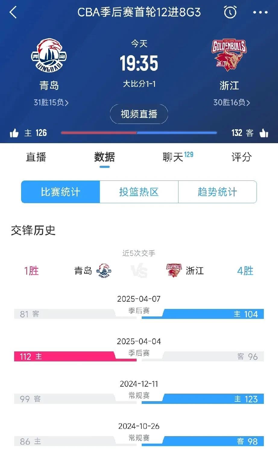 CBA季后赛今日赛程安排 G3决战
根据最新赛程安排，今日即4月10日有一场季后