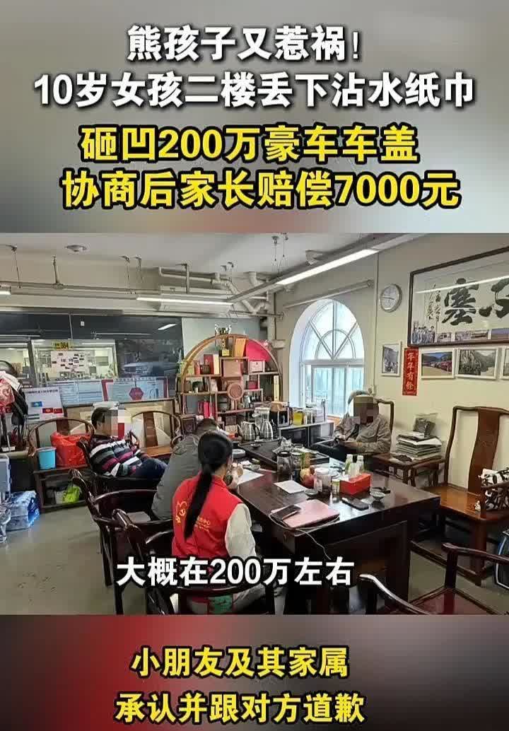 熊孩子又惹祸了！

这次是10岁娃用“湿纸巾炸弹”砸凹200万豪车，家长赔7